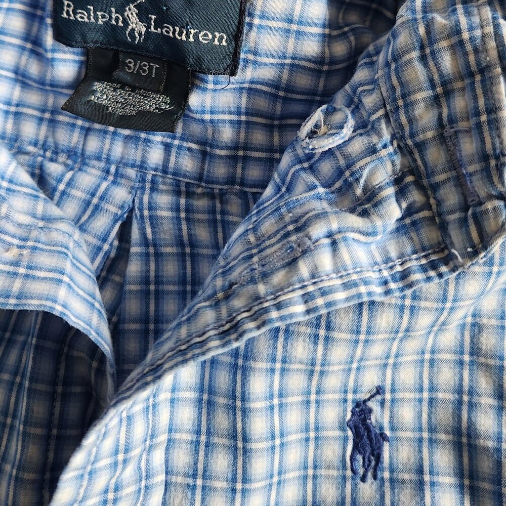 Ralph Lauren blue check button down shirt size 3 100% cotton